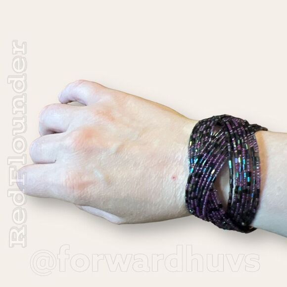 Bundle Sale 3 for $15 | Elegant Black and Wine Seed Bead Cuff Bracelet - Picture 4 of 8